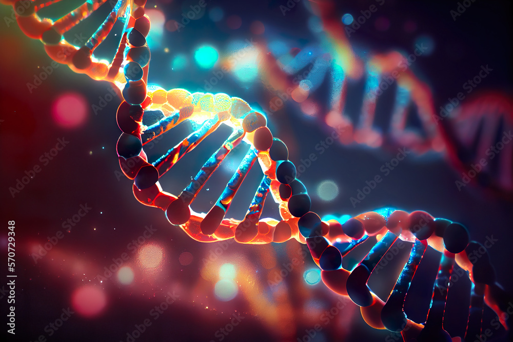 AdobeStock_570729348_Preview_DNA helix enlarged model in bright colors and spots